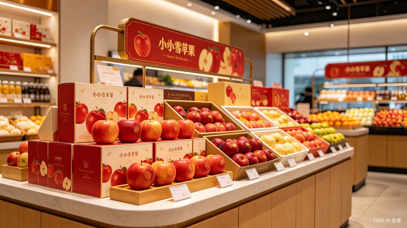 Rockit miniature apples in premium packaging displayed at modern Chinese retail store