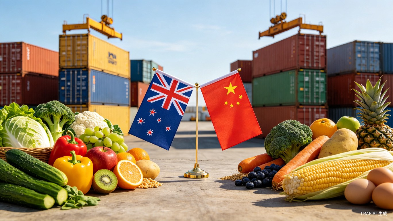 New Zealand and China bilateral trade partnership with agricultural products and shipping containers