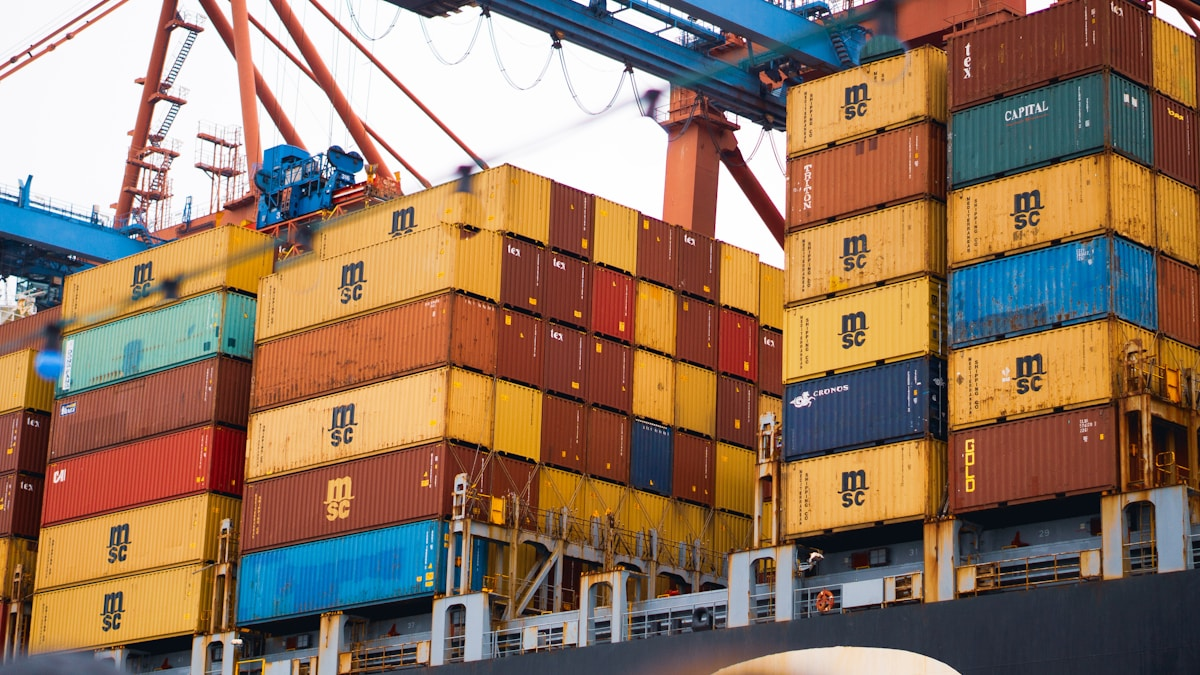 Shipping containers at Chinese port with cold chain logistics